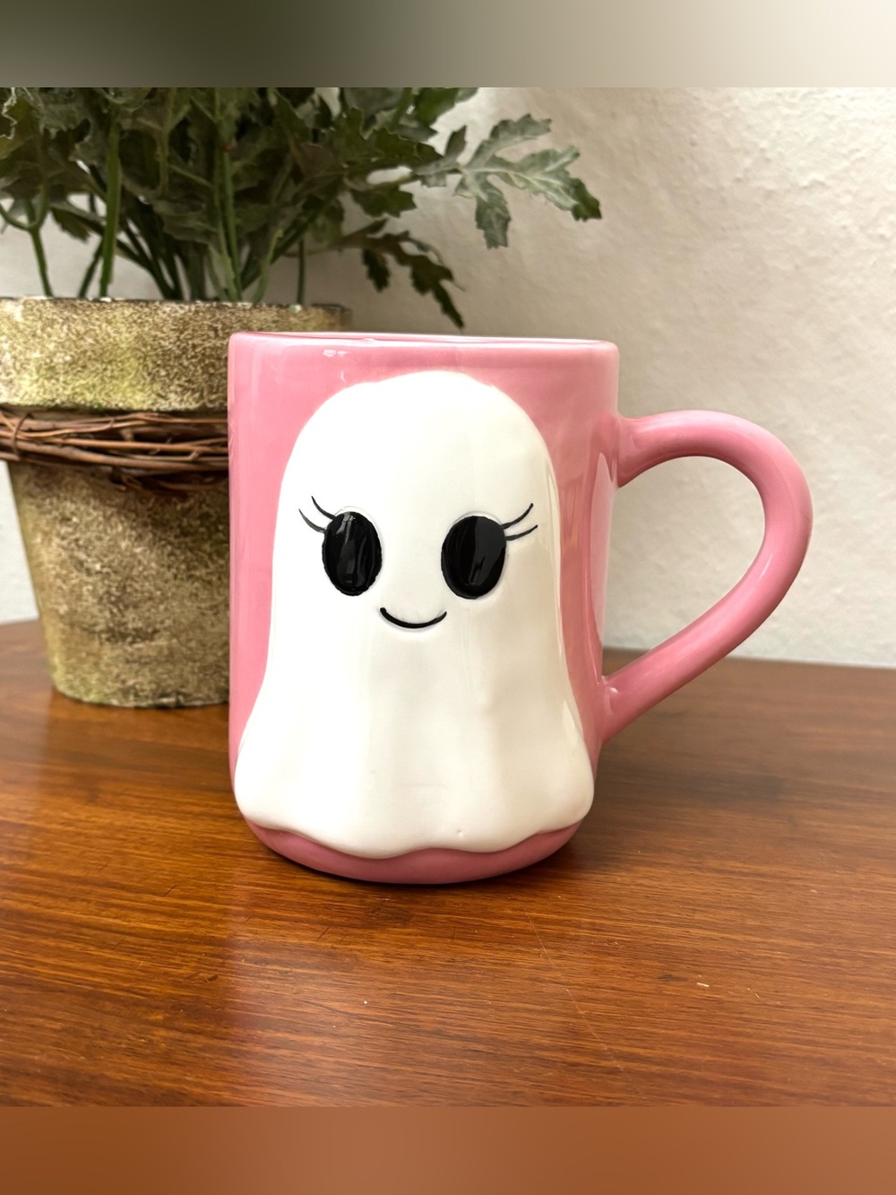 HALLOWEEN EYELASH GHOST BABY GIRL CERAMIC MUG KAWAII CUTE PINK WHITE 17oz 2026